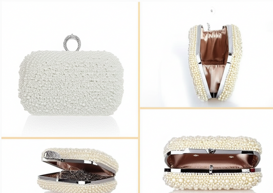Elegant Pearl-Studded Clutch Bag for Parties & Weddings