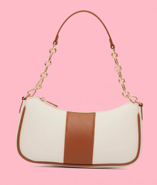 Beige & Tan Classic Mini Shoulder Bag with Chain Strap