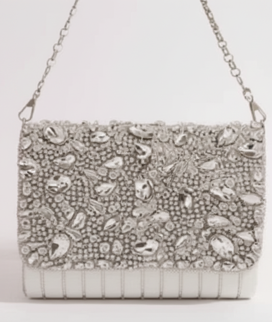 Golden Crystal-Embroidered Hand Clutch for Weddings & Special Events