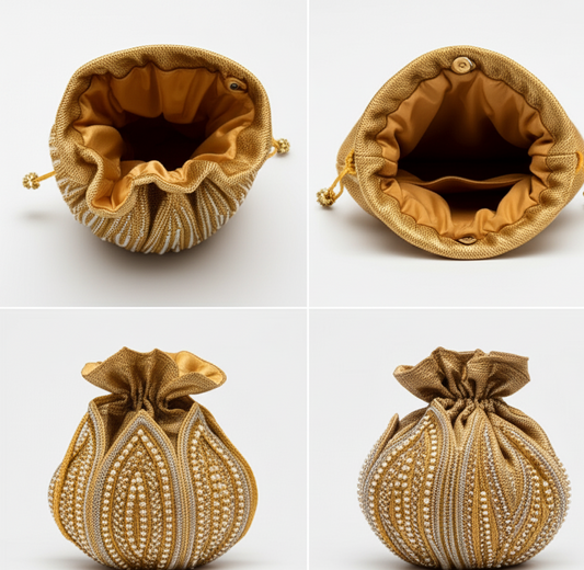Golden Potli Bags – Regal Accessory for Weddings & Parties