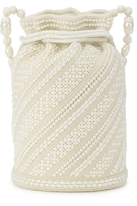 Elegant White Stone Potli Bag for Party & Wedding